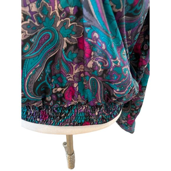 Vintage 80s Alfred Dunner collared top Emerald Green Paisley Print 14 - Picture 4 of 5